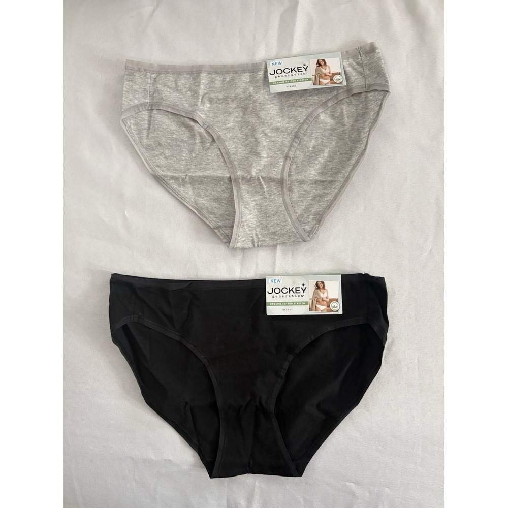 NEW Jockey Organic Cotton String Bikini  2 Pack Black Gray Women's Size Small